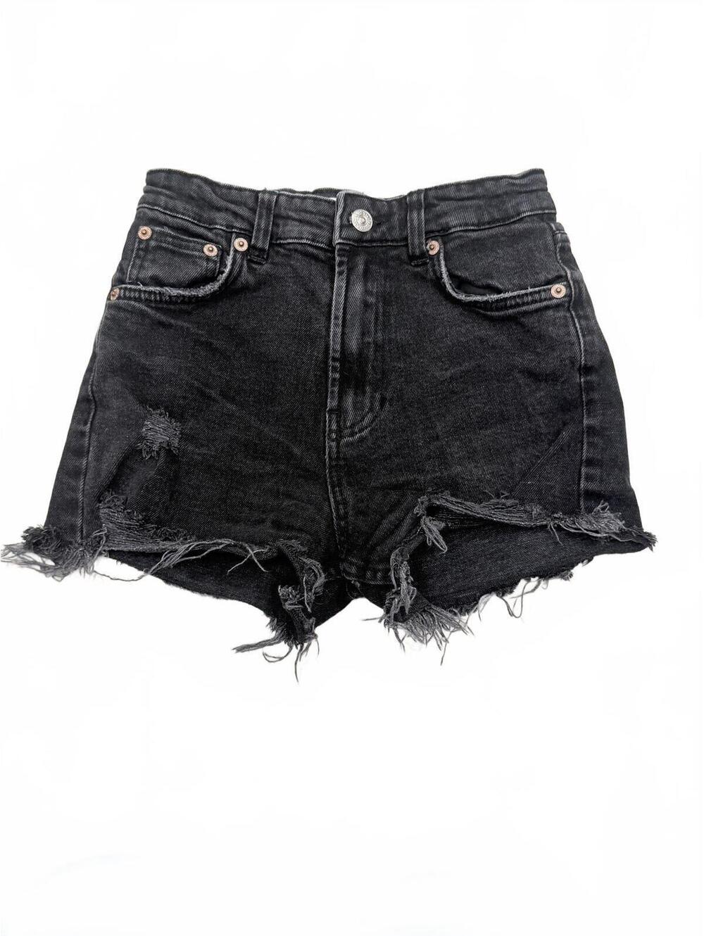 Zara Black Distressed High Rise Denim Shorts Frayed Raw Hem Cutoff Jean‎ Sz 2